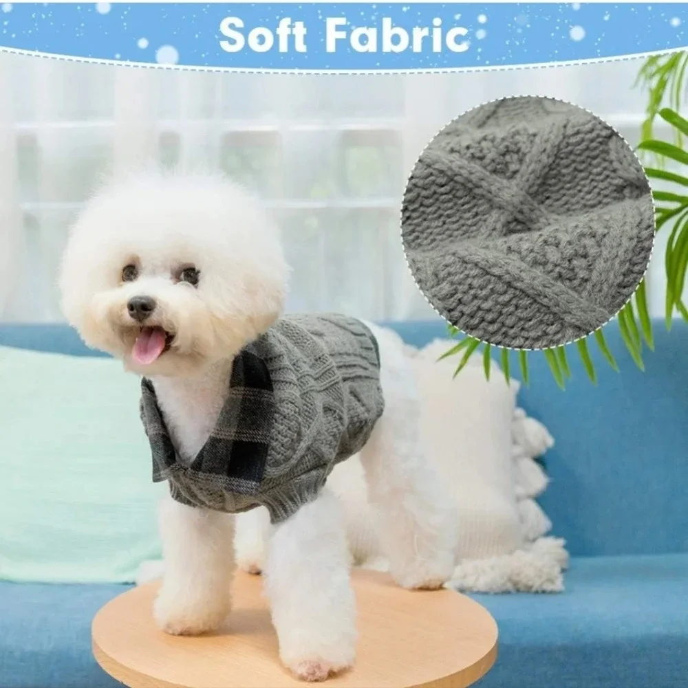 NWOT Scenereal Small Dog Plaid Cable Knitted Winter Sweater S-M